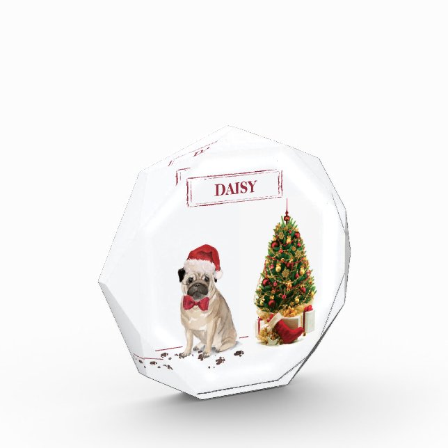 Bloque Para Fotos Pug graciosos Navidades perro con árbol (Izquierda)
