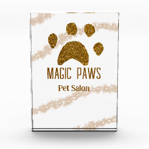 Bloque Para Fotos Purpurina dorado paws mascota salon añadir nombre
