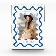 Quirky Navy Blue Wavy Line Graduate Keepsake