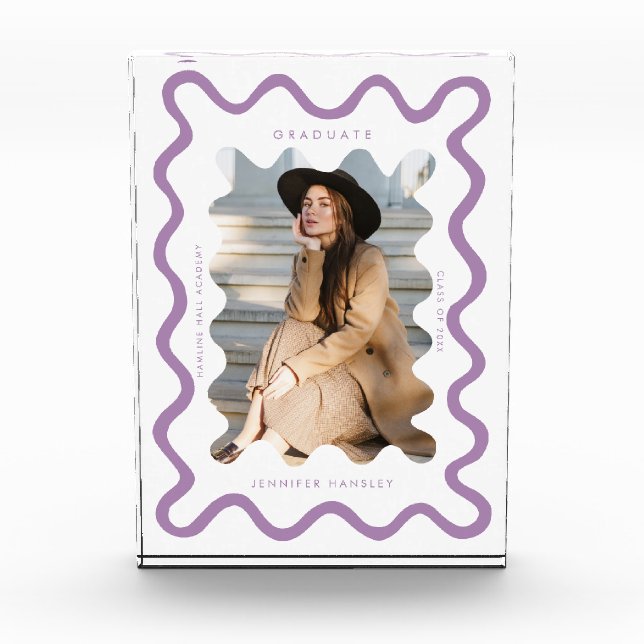Bloque Para Fotos Quirky Purple Wavy Line Graduate Keepsake (Anverso)