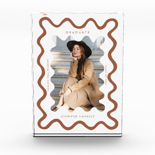 Bloque Para Fotos Quirky Terracotta Wavy Line Graduate Keepsake (Anverso)