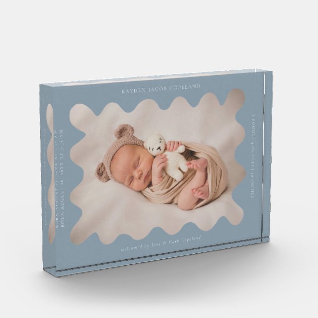 Bloque Para Fotos Quirky Wavy Blue Frame Newborn Keepsake (Izquierda)