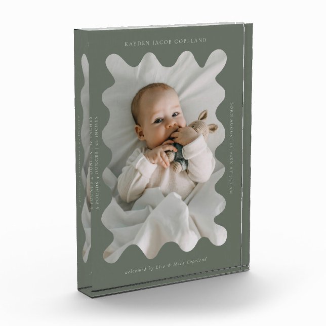 Bloque Para Fotos Quirky Wavy Frame Newborn Keepsake Green (Izquierda)