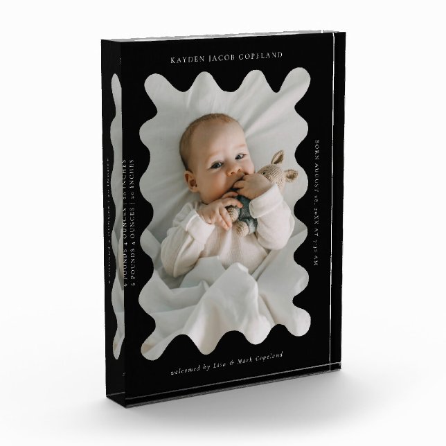 Bloque Para Fotos Quirky Wavy Frame Newborn Keepsake Negro (Izquierda)