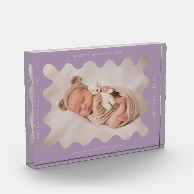 Bloque Para Fotos Quirky Wavy Purple Frame Newborn Keepsake (Izquierda)