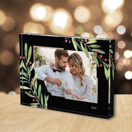 Bloque Para Fotos Ramas de navidad y Personalizado de Berries negro