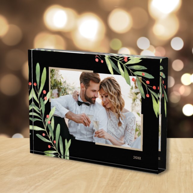 Bloque Para Fotos Ramas de navidad y Personalizado de Berries negro (Subido por el creador)