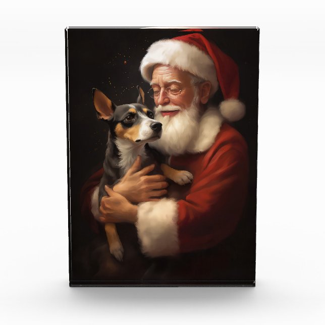 Bloque Para Fotos Rat Terrier Con Santa Claus Navidades festivos (Anverso)