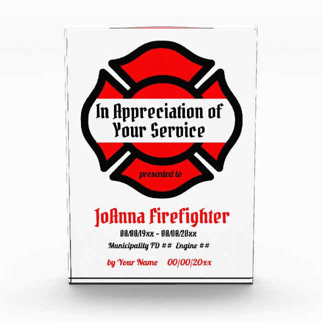 Bloque Para Fotos Reconocimiento de servicio cruzado de San Florián (Anverso)