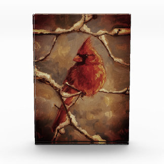 Bloque Para Fotos Red Cardinal Bird Oil Painting – Winter Branch