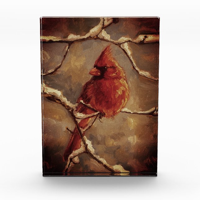 Bloque Para Fotos Red Cardinal Bird Oil Painting – Winter Branch (Anverso)