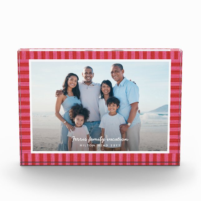 Bloque Para Fotos Red pink striped frame custom text  (Anverso)