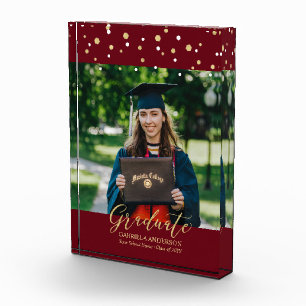 Bloque Para Fotos Regalo de graduación con confeti rojo granate y do