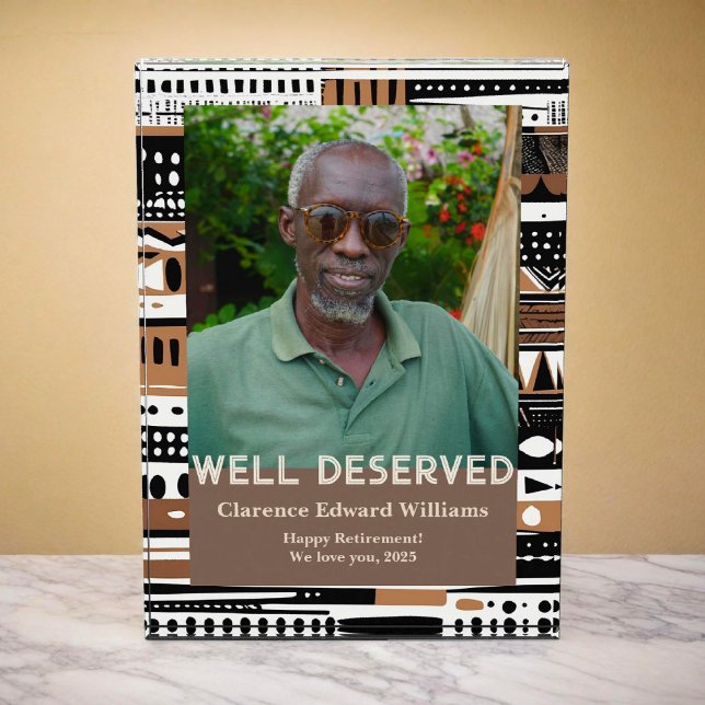 Bloque Para Fotos Regalo de jubilación con patrones tribales para pa (Tribal Patterns Retirement Gift for Black Dad Photo Block)