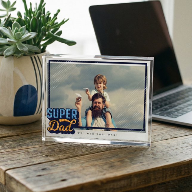 Bloque Para Fotos Regalo fotográfico de historietas de Super Dad par (Super Dad Father's Day Personalized Photo Keepsake)