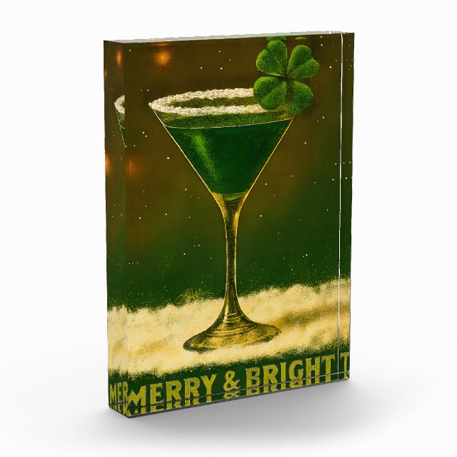 Bloque Para Fotos Retro 50s 4 Leaf Clover Irish Christmas Martini (Izquierda)