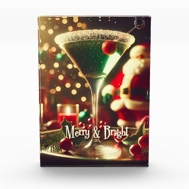 Bloque Para Fotos Retro 50s Santa Christmas Green Martini (Anverso)
