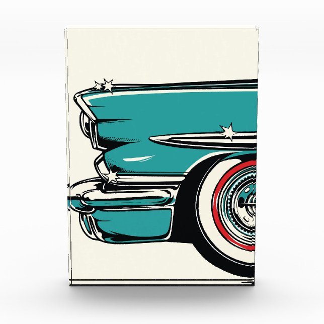 Bloque Para Fotos Retro Teal Sports Car Front Pop Art Illustration (Anverso)