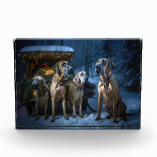 Bloque Para Fotos Rhodesian Ridgeback Nevado Trineo Decoración de Na