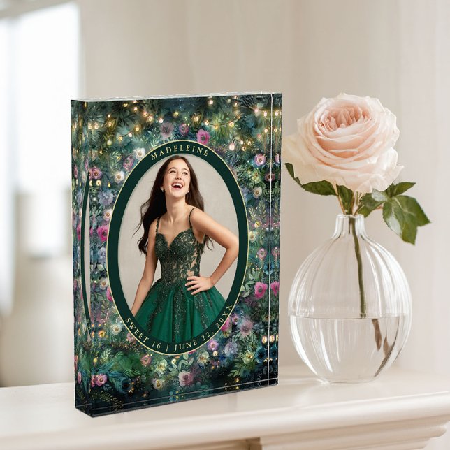Bloque Para Fotos Rosa forestal encantado de vegetación de bosque le (enchanted forest photo block wild rose floral emerald gold woodland fairy greenery keepsake sweet 16)