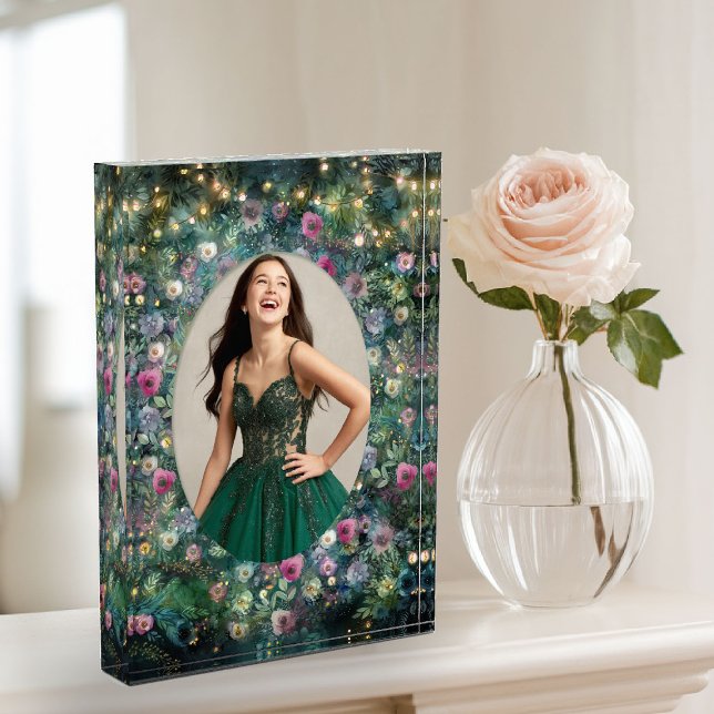 Bloque Para Fotos Rosa forestal encantado vegetación Woodland Fairy (enchanted forest photo block wild rose floral emerald gold woodland fairy greenery sweet 16 keepsake)