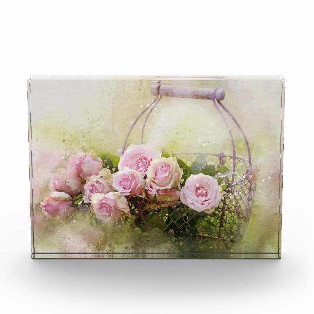 Bloque Para Fotos Rosa rosa con cesta (Anverso)