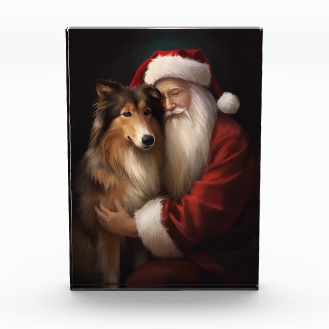 Bloque Para Fotos Rough Collie Con Navidades festivos de Santa Claus (Anverso)
