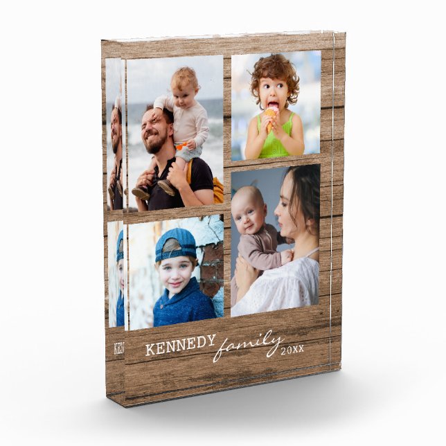 Bloque Para Fotos Rustic Wood Family Name 4 Photo Collage Block (Izquierda)