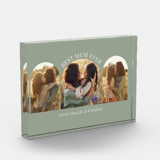 Bloque Para Fotos Sage green elegante arco multifoto mejor mamá (Izquierda)