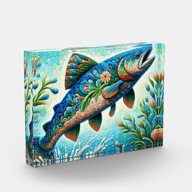 Bloque Para Fotos Salto de salmón Mosaic Floral Azul Peach (Izquierda)