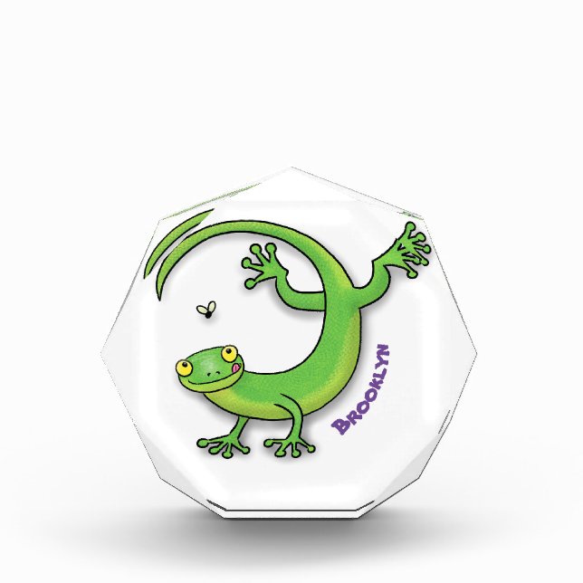 Bloque Para Fotos Saludos felices de gecko verde lindo con personali (Anverso)