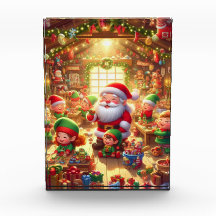 Santa and His Cute Little Elves in His Workshop