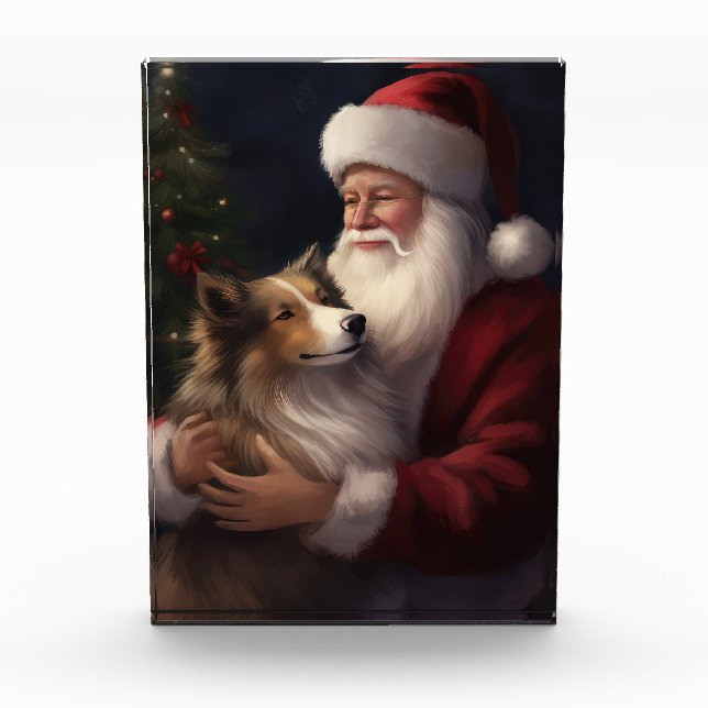 Bloque Para Fotos Shetland Sheepdog Santa Claus Navidades festivos (Anverso)