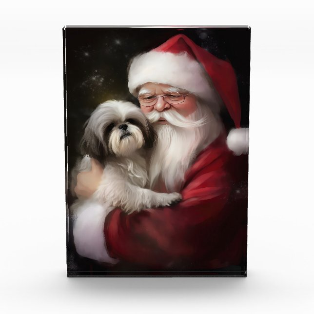 Bloque Para Fotos Shih Tzu Con Navidades festivos de Santa Claus (Anverso)