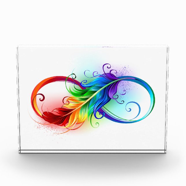 Bloque Para Fotos Símbolo de infinito con pluma de arcoíris (Anverso)