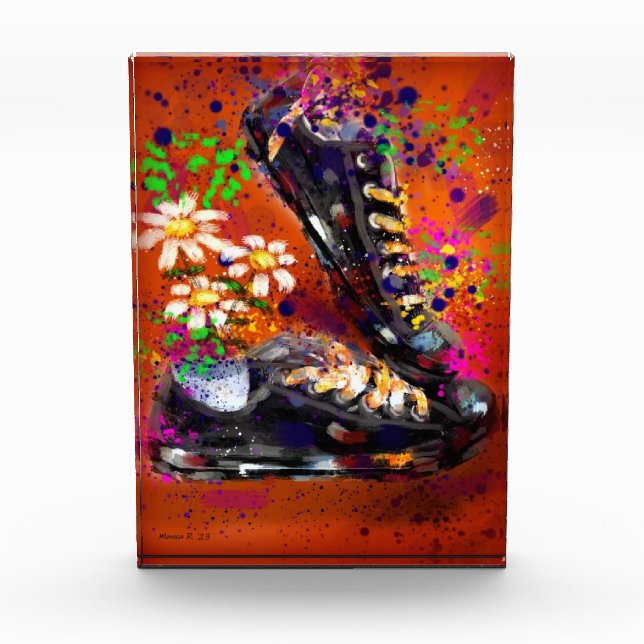 Bloque Para Fotos Sneakers and Daisies Impresionista Naranja Blanco (Anverso)