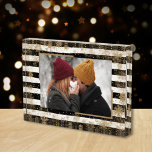Bloque Para Fotos Snowflakes on Black White Stripes Custom<br><div class="desc">Gold snowflakes and dots on black and white stripes highlight your favorite photo on this acrylic photo block. Great as a gift or to display your favorite photo in your own home. *VERTICAL layout done for you in our store.</div>