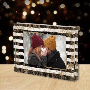 Bloque Para Fotos Snowflakes on Black White Stripes Custom