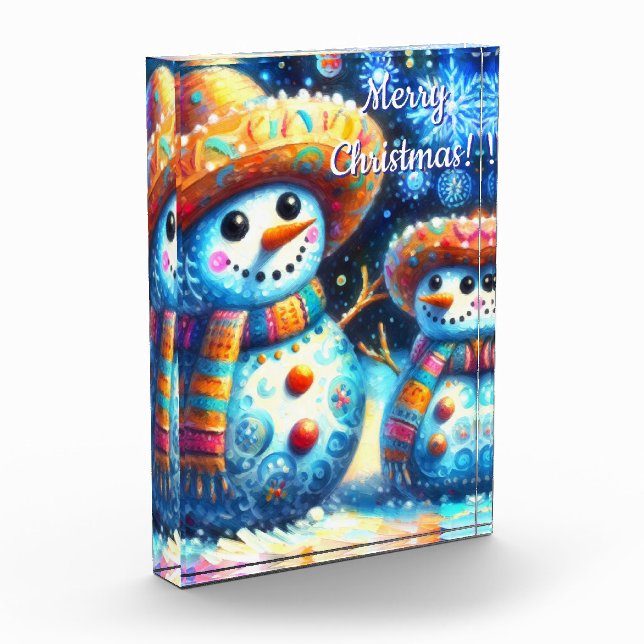 Bloque Para Fotos Snowman Snowman de arte folklórico mexicano (Izquierda)