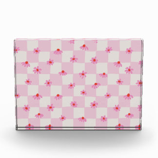 Bloque Para Fotos Soft Pink Daisy Checkerboard Floral Pattern