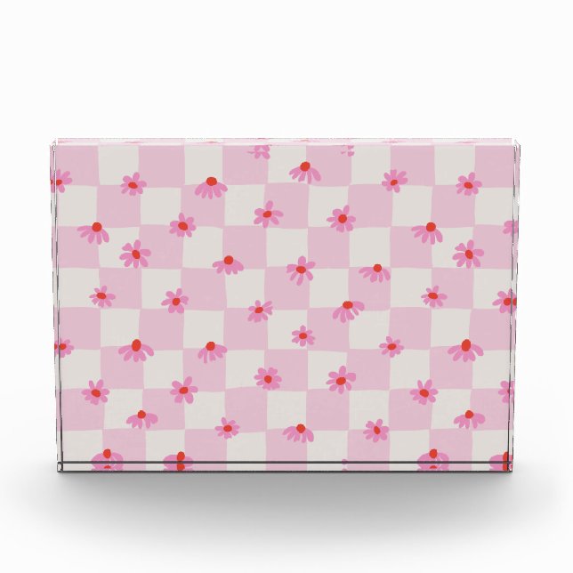 Bloque Para Fotos Soft Pink Daisy Checkerboard Floral Pattern (Anverso)