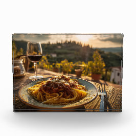 Bloque Para Fotos Spaghetti Bolognese en la mesa de viñas