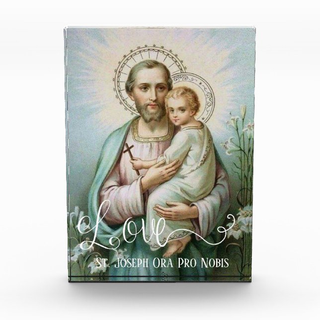 Bloque Para Fotos St. Joseph Baby Jesus Padre Script Overlay (Anverso)