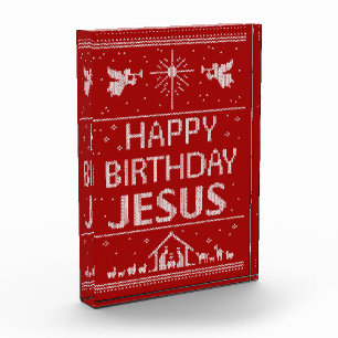 Bloque Para Fotos Suéter feo Feliz Cumpleaños Jesús Cristiano - Rojo