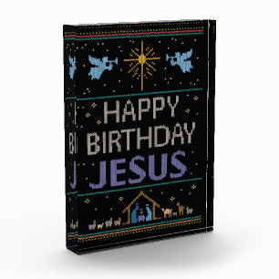 Bloque Para Fotos Suéter feo Feliz Cumpleaños Jesús Púrpura Religios