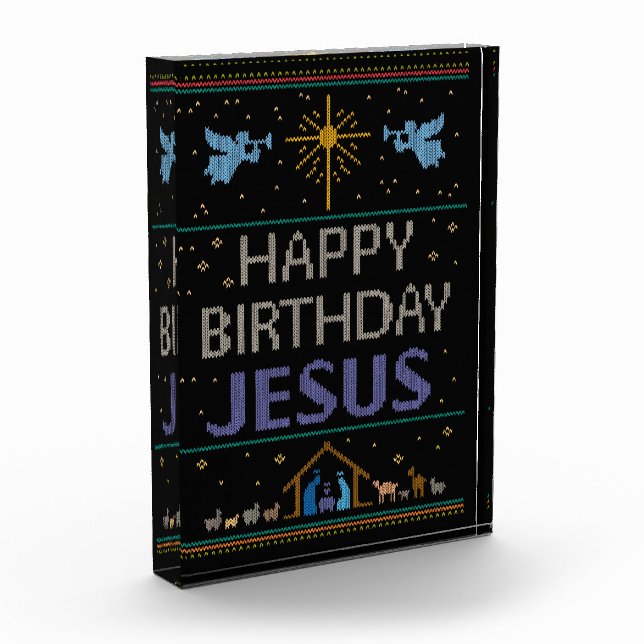 Bloque Para Fotos Suéter feo Feliz Cumpleaños Jesús Púrpura Religios (Izquierda)