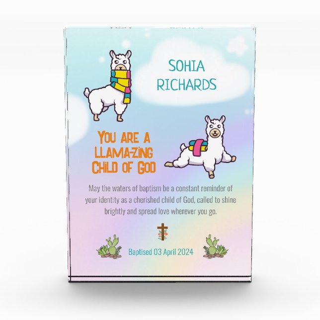 Bloque Para Fotos Tema del bautismo Chica Cute Llama (Anverso)