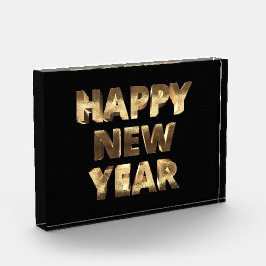 Bloque Para Fotos Texto de aspecto negro y oro Feliz Año Nuevo