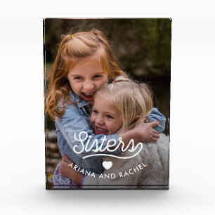 Bloque Para Fotos Texto retro Hermanas y un corazón