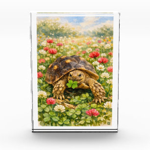Bloque Para Fotos Tortuga Sulcata acuarela con trébol de la suerte